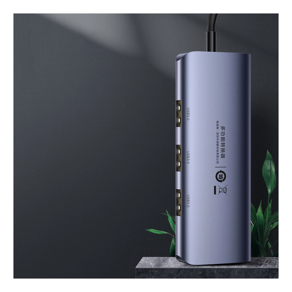 Adapter HUB UGREEN CM252 USB- C - 3 x USB / Ethernet RJ-45 / microUSB szary