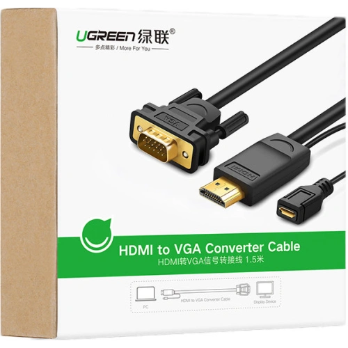 Kup UGREEN MM101 HDMI - VGA átalakító microUSB táplálással 1.5m fekete - UGR1301BLK - {ean13} - Sklep Home Screen
