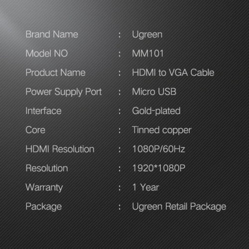 Kup UGREEN MM101 HDMI - VGA átalakító microUSB táplálással 1.5m fekete - UGR1301BLK - {ean13} - Sklep Home Screen