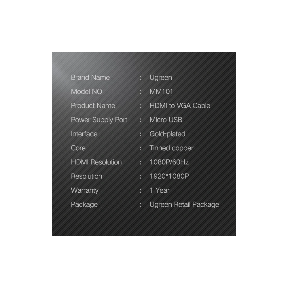 Konwerter UGREEN MM101 HDMI - VGA z zasilaniem microUSB 1.5m czarny