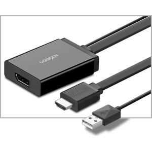 Adapter jednokierunkowy UGREEN MM107 HDMI (męski) - Display Port (żeński) + USB (do zasilania) 0,5m czarny
