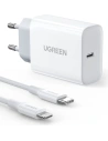 Netzteil UGREEN USB-C Power Delivery 20W + USB-C-auf-Lightning-Kabel MFI weiß