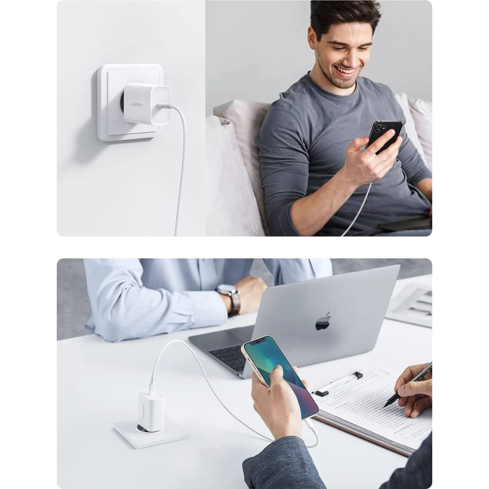 Ładowarka sieciowa UGREEN USB-C Power Delivery 20W + kabel USB-C - Lightning MFI biały