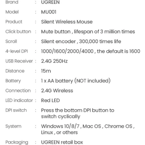 UGREEN MU001 handy wireless USB mouse black