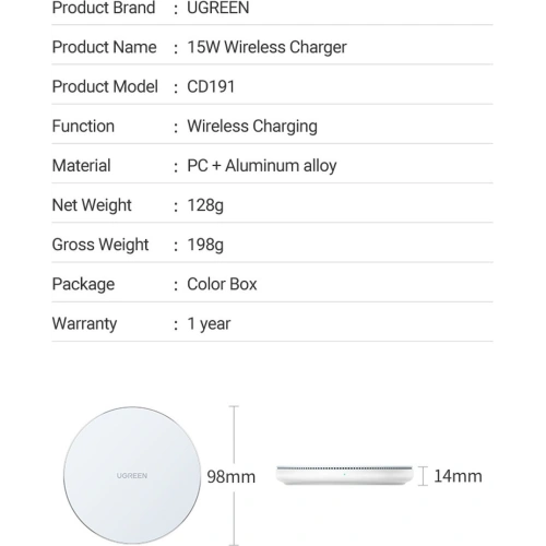 Kup Încărcător wireless UGREEN CD191 15W Qi alb - UGR1312WHT - {ean13} - Sklep Home Screen