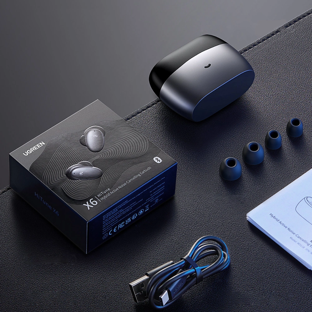 Bezprzewodowe słuchawki UGREEN WS118 HiTune X6 TWS Bluetooth 5.0 ANC szary