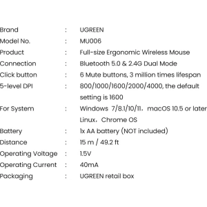 Kup Bezdrátová myš UGREEN MU006 USB 2.4GHz 4000DPI černá - UGR1323BLK - {ean13} - Sklep Home Screen
