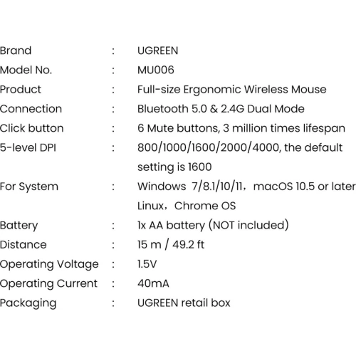 Kup Mysz bezprzewodowa UGREEN MU006 USB 2.4GHz 4000DPI czarny - UGR1323BLK - {ean13} - Sklep Home Screen