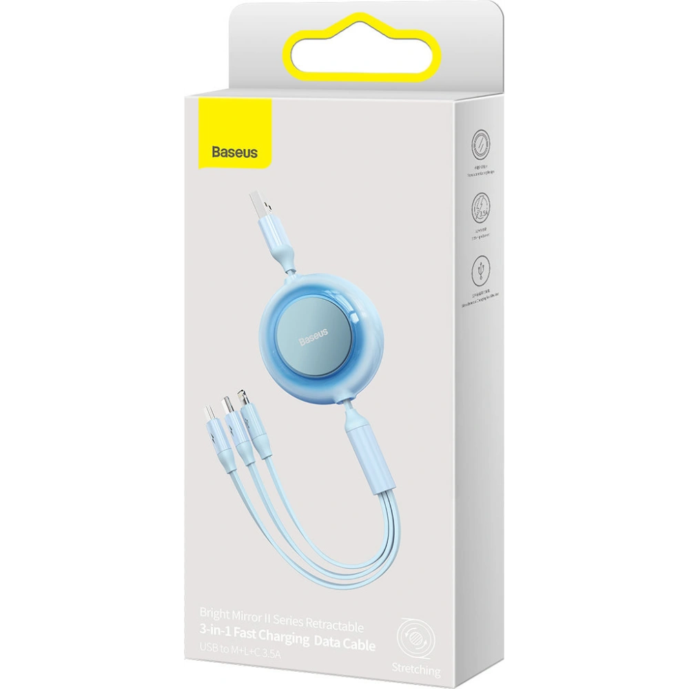 Kabel Baseus Bright Mirror 2 3w1 USB-A - microUSB + Lightning + USB-C 3.5A 1.1m błękitny