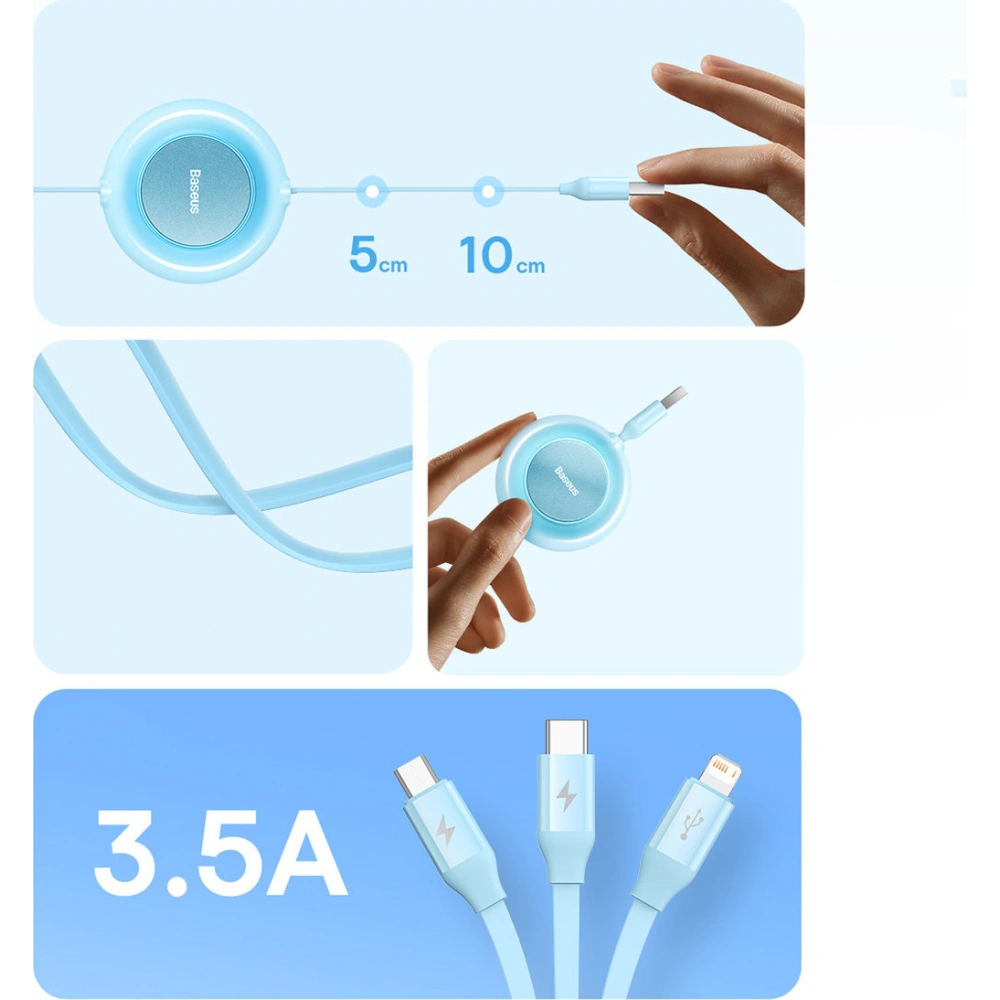 Kabel Baseus Bright Mirror 2 3w1 USB-A - microUSB + Lightning + USB-C 3.5A 1.1m błękitny