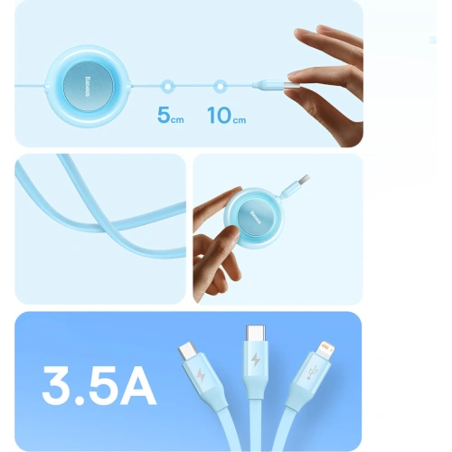 Kup Kabel Baseus Bright Mirror 2 3in1 USB-A - microUSB + Lightning + USB-C 3.5A 1.1m blau - BSU3384NAV - {ean13} - Sklep Home Screen
