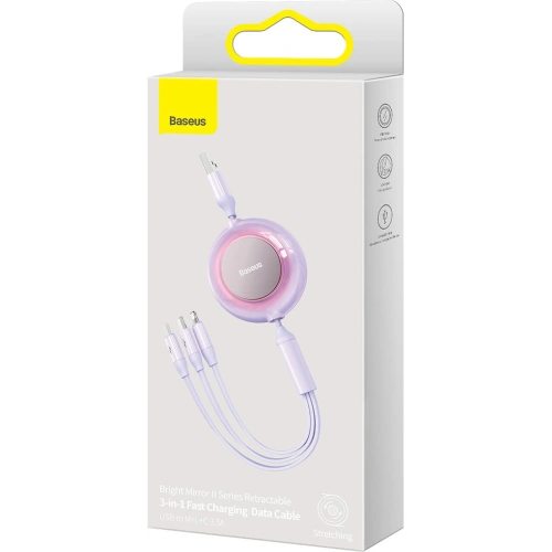 Kup Kabel Baseus Bright Mirror 2 3w1 USB-A - microUSB + Lightning + USB-C 3.5A 1.1m fioletowy - BSU3386PRP - {ean13} - Sklep Home Screen