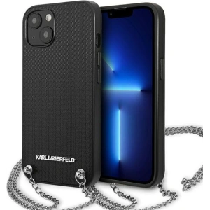 Kup Hülle Karl Lagerfeld KLHCP13SPMK Apple iPhone 13 mini Hartschale schwarz/black Leather Textured and Chain - KLD966BLK - {ean13} - Sklep Home Screen