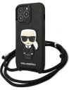 Case Karl Lagerfeld KLHCP13XCMNIPK Apple iPhone 13 Pro Max Hardcase Schwarz/Black Leder Monogram Patch und Kordel Iconik