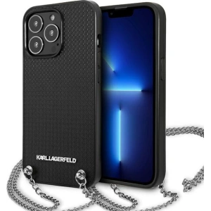 Buy Karl Lagerfeld KLHCP13XPMK Apple iPhone 13 Pro Max hardcase black Leather Textured and Chain - KLD971BLK - {ean13} - Home Screen Store Europe