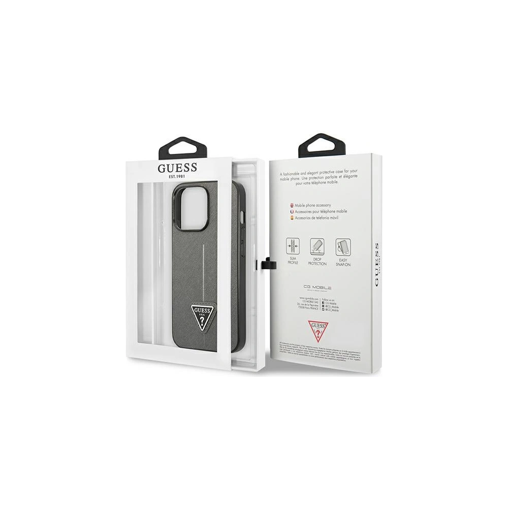 Etui Guess GUHCP13LPSATLG Apple iPhone 13 Pro srebrny/silver hardcase Saffiano Triangle Logo
