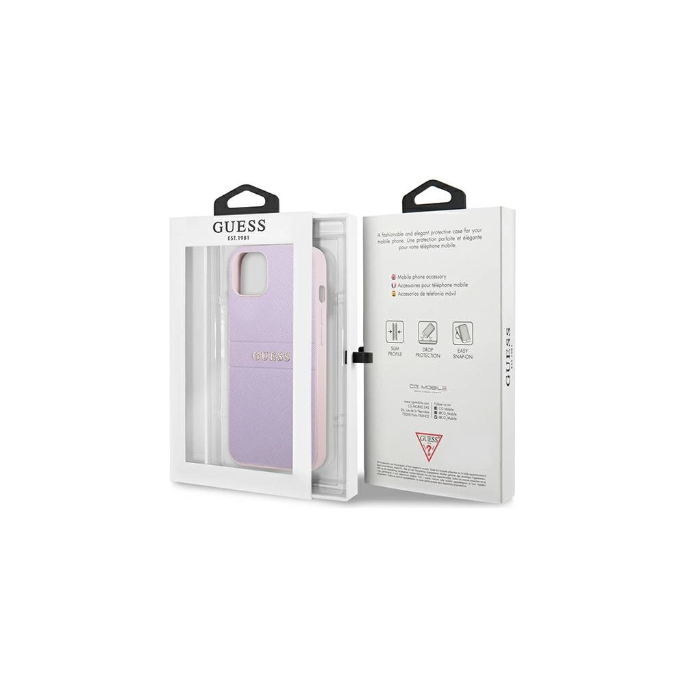 Etui Guess GUHCP13SPSASBPU Apple iPhone 13 mini fioletowy/purple Saffiano Hot Stamp & Metal Logo