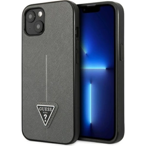 Kup Hülle Guess GUHCP13SPSATLG Apple iPhone 13 mini silber/silver Hardcase Saffiano Triangle Logo - GUE1850SLV - {ean13} - Sklep Home Screen
