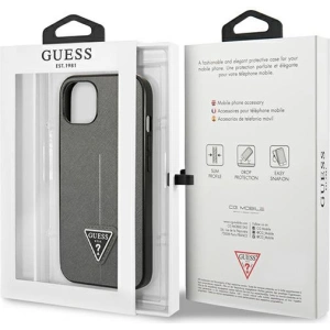 Kup Hülle Guess GUHCP13SPSATLG Apple iPhone 13 mini silber/silver Hardcase Saffiano Triangle Logo - GUE1850SLV - {ean13} - Sklep Home Screen