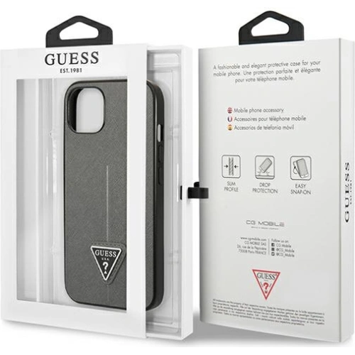 Kup Etui Guess GUHCP13SPSATLG Apple iPhone 13 mini srebrny/silver hardcase Saffiano Triangle Logo - GUE1850SLV - {ean13} - Sklep Home Screen