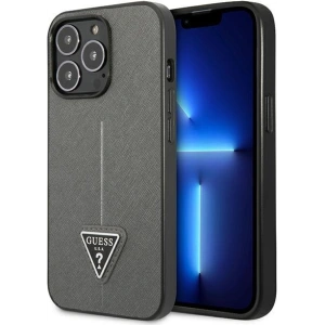 Buy Guess GUHCP13XPSATLG Apple iPhone 13 Pro Max silver hardcase Saffiano Triangle Logo - GUE1852SLV - {ean13} - Home Screen Store Europe