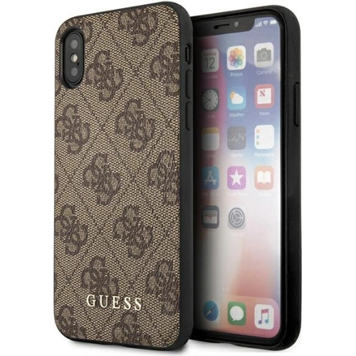 Buy Guess GUHCPXG4GFBR Apple iPhone XS/X brown hard case 4G Metal Gold Logo - GUE1853BR - {ean13} - Home Screen Store Europe