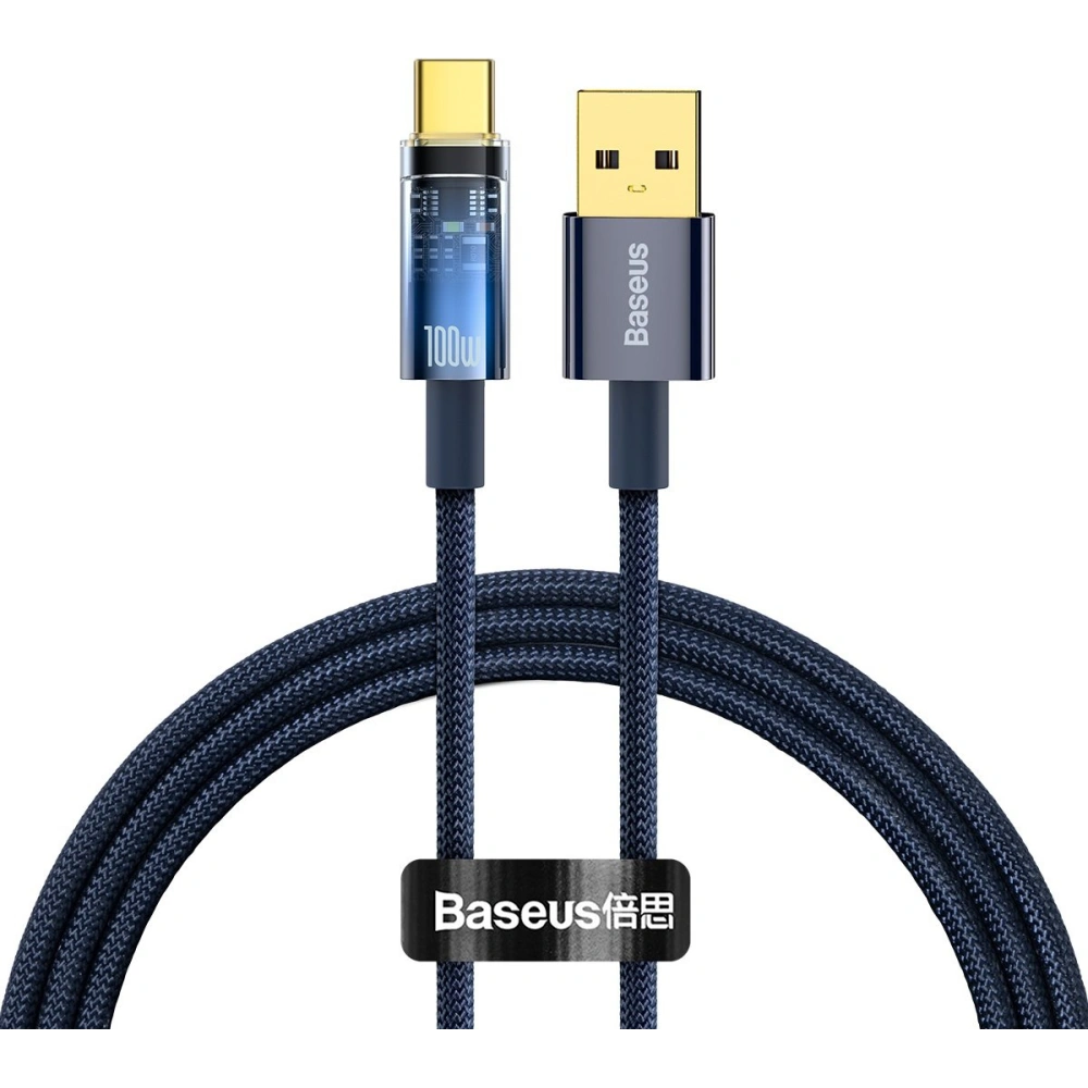 Kabel Baseus Explorer Series USB-A – USB-C 100W 1m niebieski