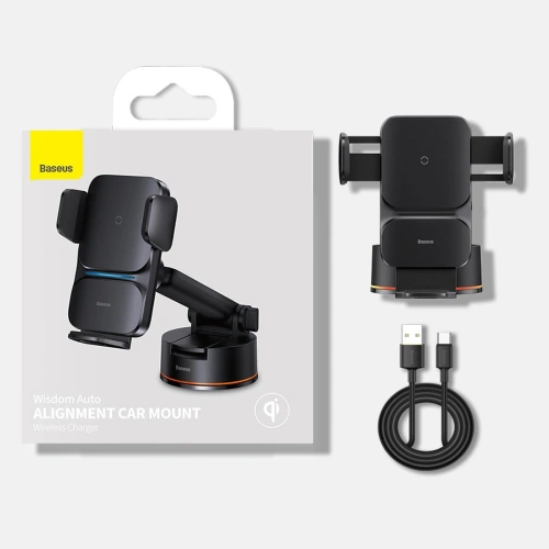 Buy Baseus Wisdom Auto Alignment Car Mount Wireless Charger QI 15W (Suction base) Black - BSU3394BLK - {ean13} - Home Screen Store Europe