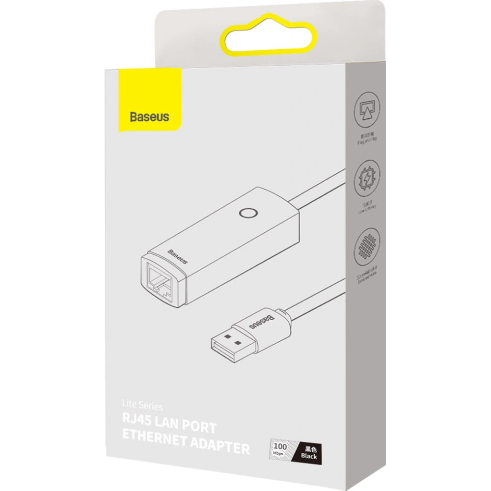 Adapter Baseus Lite Series USB-A - RJ45 gniazdo LAN 100Mbps czarny