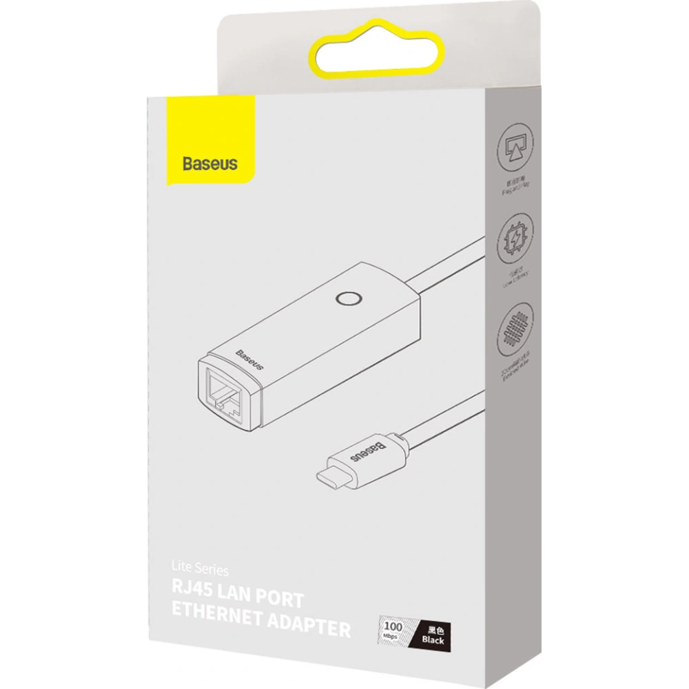 Adapter Baseus Lite Series USB-C - RJ45 gniazdo LAN 100Mbps czarny