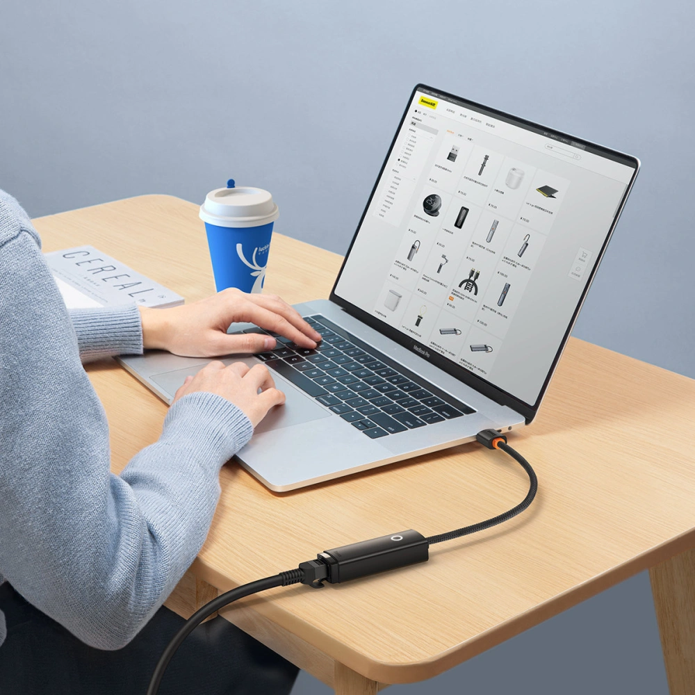 Adapter Baseus Lite Series USB-C - RJ45 gniazdo LAN 100Mbps czarny
