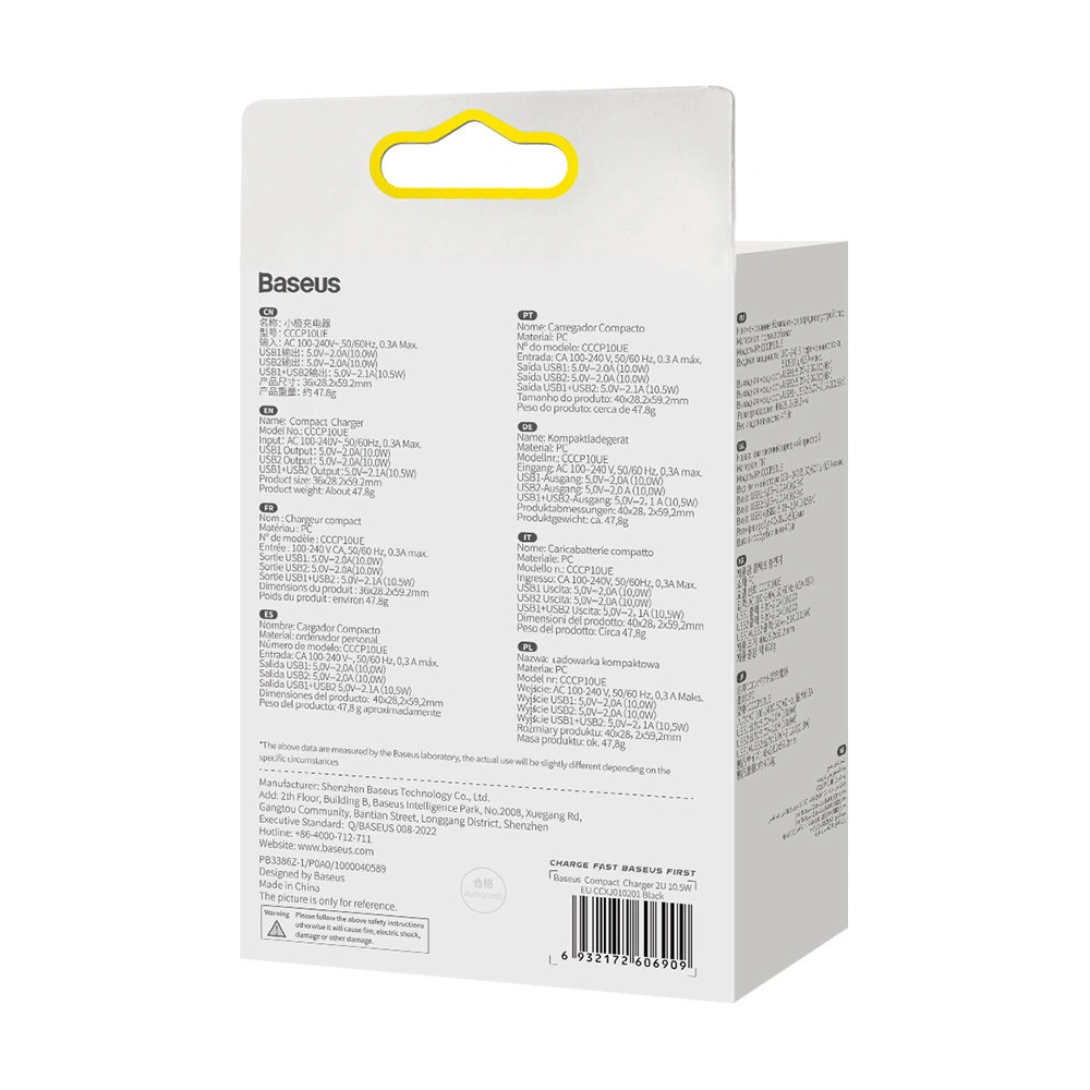 Ładowarka sieciowa Baseus Compact 2xUSB-A 10.5W czarny