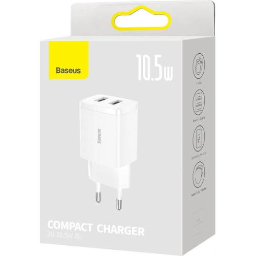 Kup Ładowarka sieciowa Baseus Compact 2xUSB-A 10.5W biały - BSU3399WHT - {ean13} - Sklep Home Screen