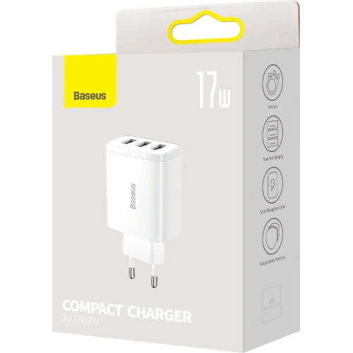 Kup Ładowarka sieciowa Baseus Compact 3xUSB-A 17W biały - BSU3406WHT - {ean13} - Sklep Home Screen