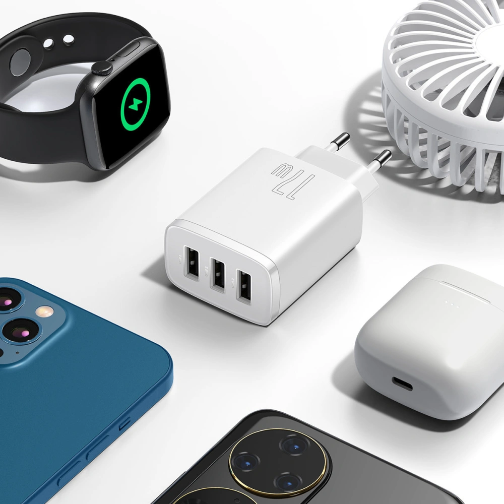 Ładowarka sieciowa Baseus Compact 3xUSB-A 17W biały