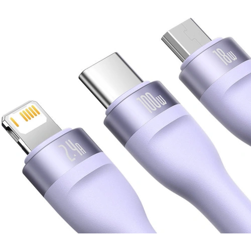 Kup Kábel Baseus Flash Series 3w1 USB-A - USB-C + micro USB + Lightning 100W 1.2m (lila) - BSU3413PRP - {ean13} - Sklep Home Screen