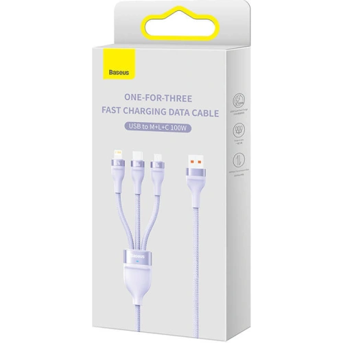 Kup Kabel Baseus Flash Series 3-in-1 USB-A - USB-C + micro USB + Lightning 100W 1,2m (violett) - BSU3413PRP - {ean13} - Sklep Home Screen