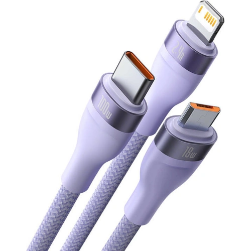 Kup Kábel Baseus Flash Series 3w1 USB-A - USB-C + micro USB + Lightning 100W 1.2m (lila) - BSU3413PRP - {ean13} - Sklep Home Screen