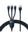 Kabel Baseus Flash Series 3w1 USB-A - USB-C + micro USB + Lightning 100W 1.2m (modrý)