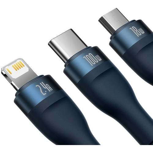 Kup Kabel Baseus Flash Series 3w1 USB-A - USB-C + micro USB + Lightning 100W 1.2m (modrý) - BSU3414BLU - {ean13} - Sklep Home Screen