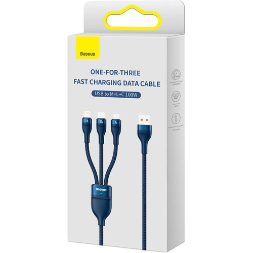 Kup Kabel Baseus Flash Series 3w1 USB-A - USB-C + micro USB + Lightning 100W 1.2m (niebieski) - BSU3414BLU - {ean13} - Sklep Home Screen