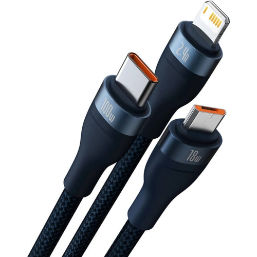 Kup Kabel Baseus Flash Series 3w1 USB-A - USB-C + micro USB + Lightning 100W 1.2m (niebieski) - BSU3414BLU - {ean13} - Sklep Home Screen