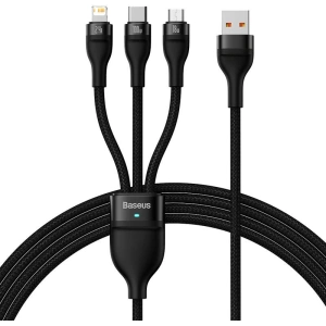 Kabel Baseus Flash Series 3w1 USB-A - USB-C + micro USB + Lightning 100W 1.2m (černý)