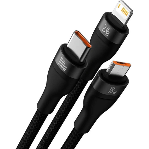 Kup Kabel Baseus Flash Series 3-in-1 USB-A - USB-C + micro USB + Lightning 100W 1.2m (schwarz) - BSU3415BLK - {ean13} - Sklep Home Screen