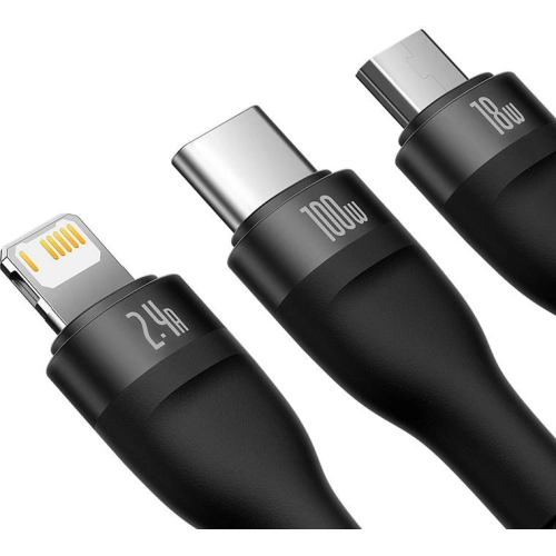 Kup Kabel Baseus Flash Series 3w1 USB-A - USB-C + micro USB + Lightning 100W 1.2m (černý) - BSU3415BLK - {ean13} - Sklep Home Screen