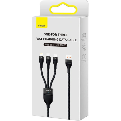 Kup Kabel Baseus Flash Series 3-in-1 USB-A - USB-C + micro USB + Lightning 100W 1.2m (schwarz) - BSU3415BLK - {ean13} - Sklep Home Screen
