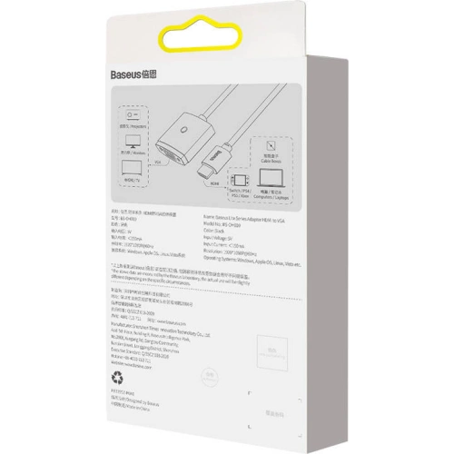 Kup Adapter Baseus Lite Series HDMI - VGA fără audio (negru) - BSU3419BLK - {ean13} - Sklep Home Screen