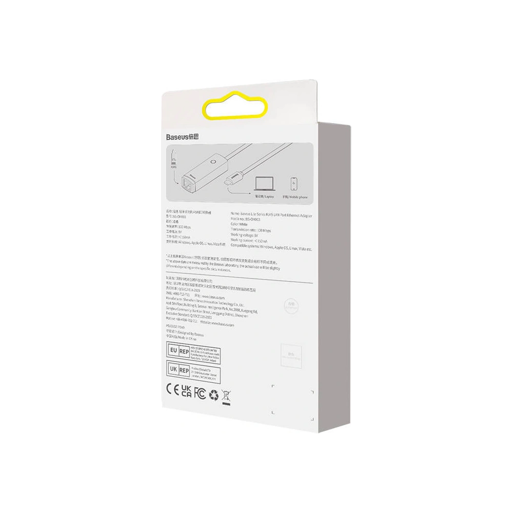 Adapter sieciowy Baseus Lite Series USB-C - RJ45 100Mbps (biały)