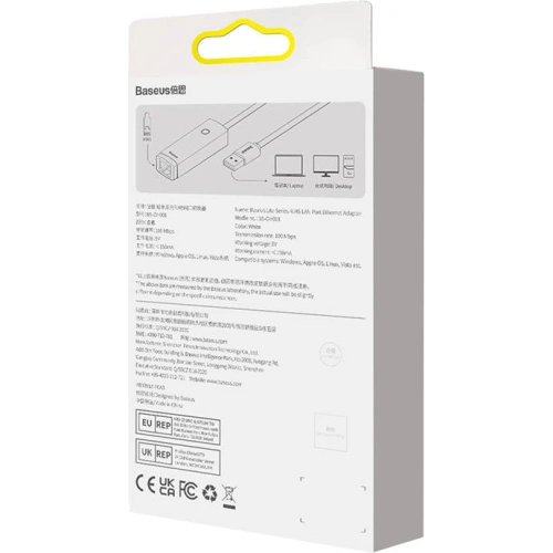 Kup Adapter sieciowy Baseus Lite Series USB - RJ45 100Mbps (biały) - BSU3425WHT - {ean13} - Sklep Home Screen