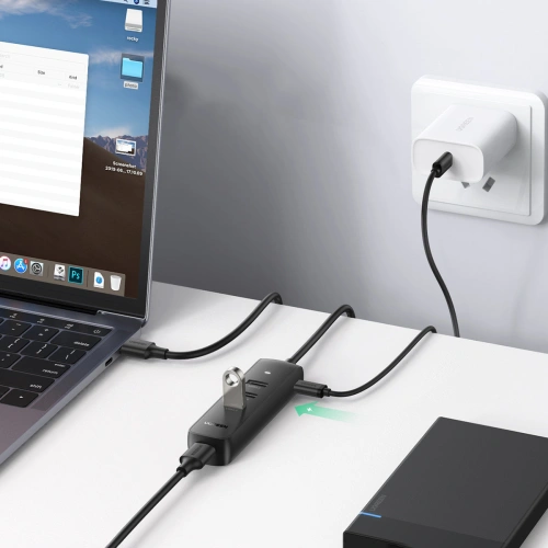 Kup Hub UGREEN CM416 4-in-1 USB - 4xUSB-A 3.0 PD DC 12V 0,25m schwarz - UGR1327BLK - {ean13} - Sklep Home Screen